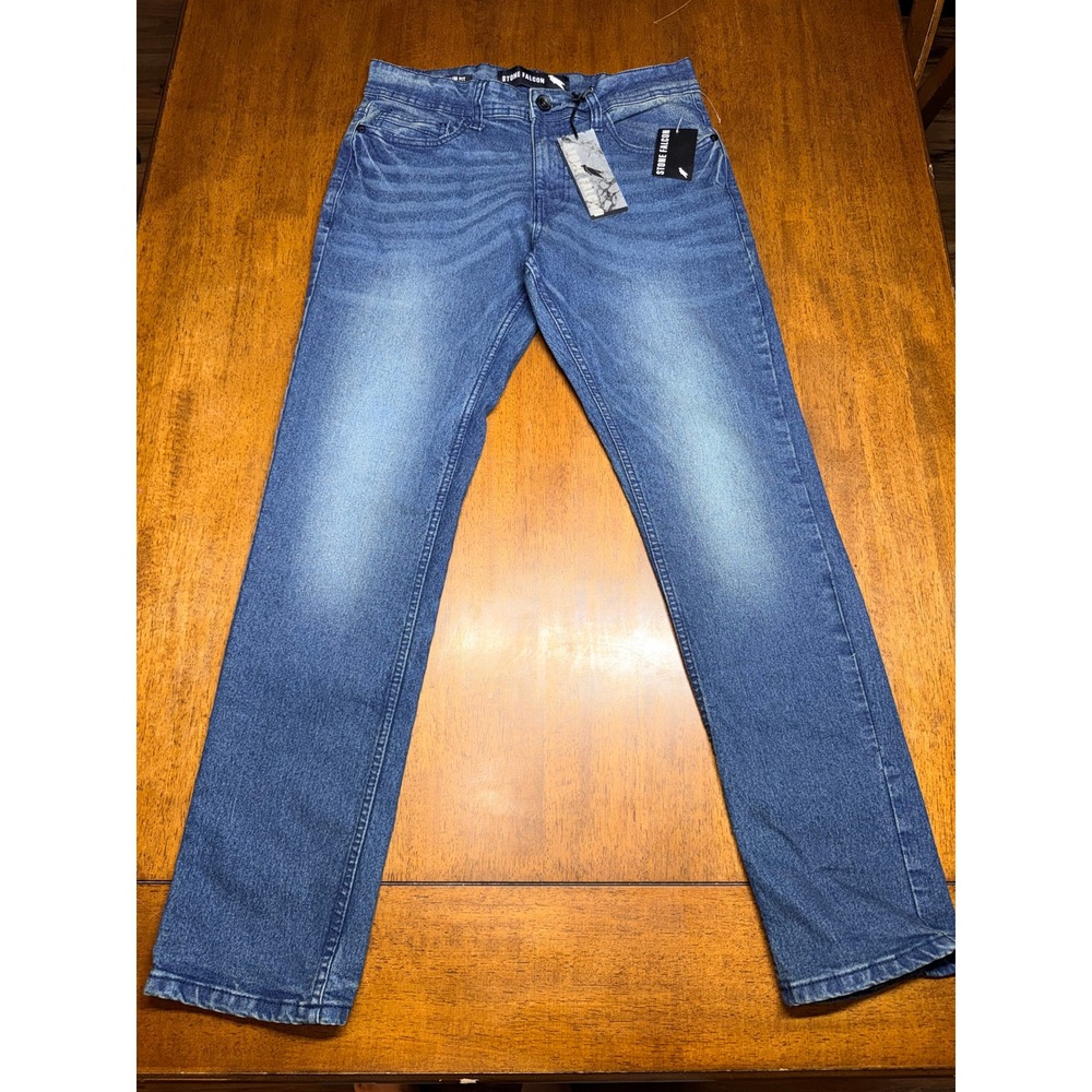 Stone Falcon Slim Fit Jeans Mens 30x30 Dark Blue Tint NEW Whiskered Stretch
